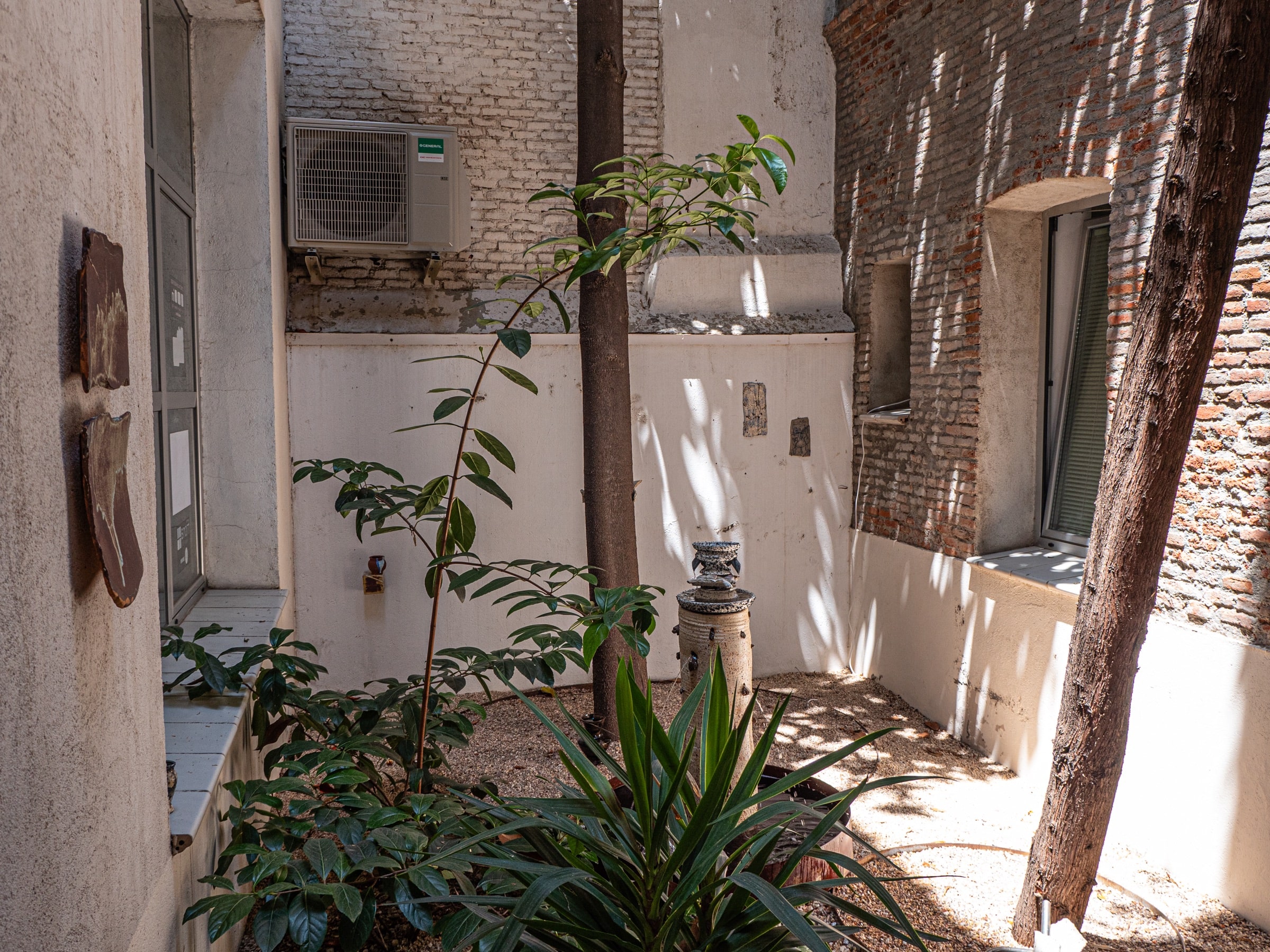 Patio y árboles de La forma del agua quieta en Lapislázuli